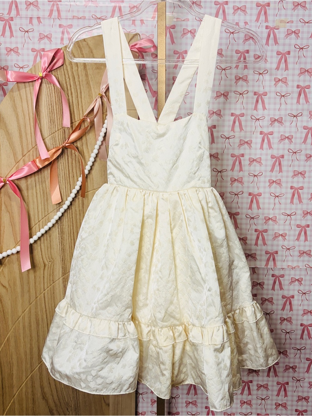 Amabel by Mable-Anthropologie Kiley Ivory Textured Floral Mini Dress Bow Small